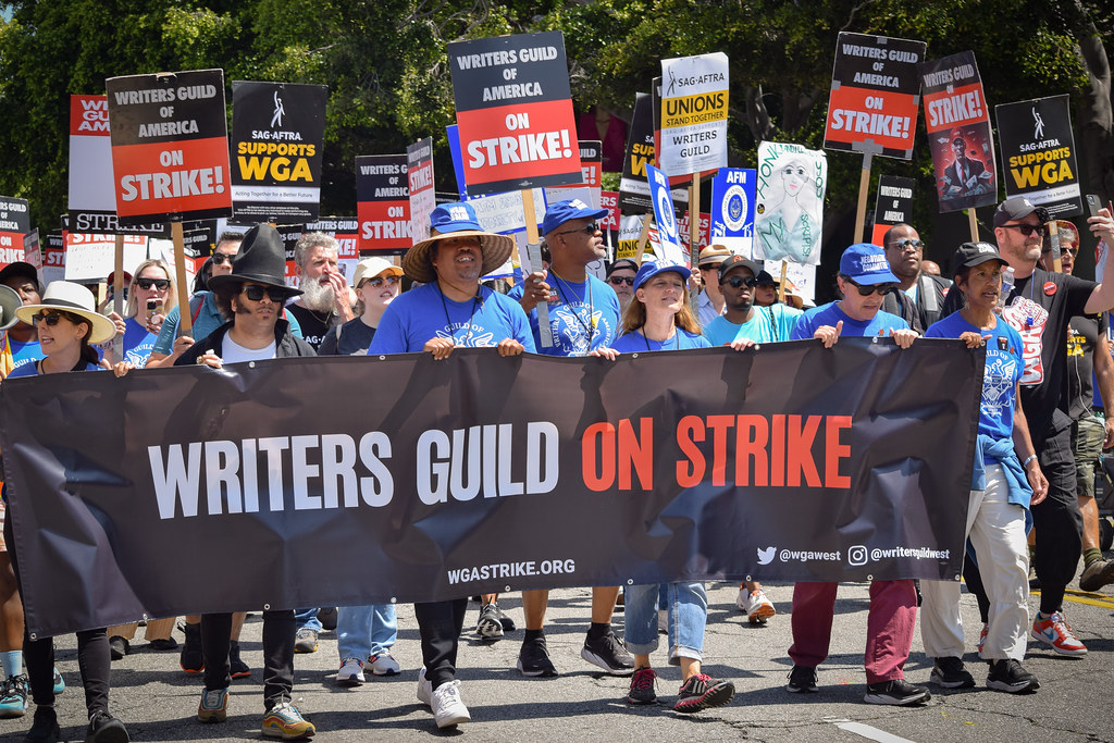 WRITERS' STRIKE ENDS: Members of the Writer's Guild of America walk the picket line on June 21, 2023. The strike ended on Sept. 27, 2023 with a favorable deal secured by the writer's union 